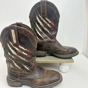 Shyanne Mexican Flag Torn Western Boots Womens 9 B Leather Square Toe Cowgirl